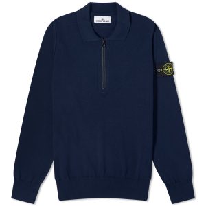 Stone Island Soft Cotton Long Sleeve Knitted Polo Shirt