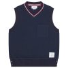 Thom Browne Stripe Trim Textured V-Neck Knit Vest