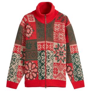 Beams Plus Jacquard Patchwork Zip Cardigan