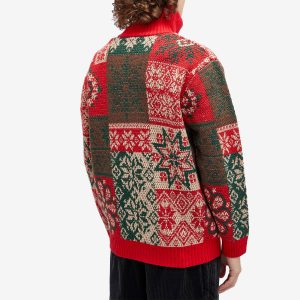 Beams Plus Jacquard Patchwork Zip Cardigan