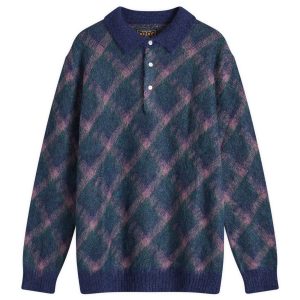 Beams Plus Long Sleeve Jacquard Knit Polo