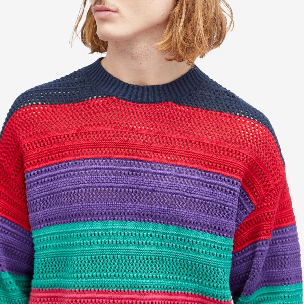 BEAMS Multi Mesh Stripe Crew Jumper