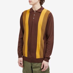 Beams Plus 12g Stripe Knit Long Sleeve Polo