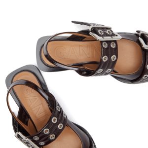 GANNI Naplack Feminine Buckle Ballerina