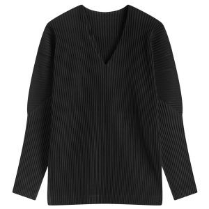 Homme Plissé Issey Miyake Pleated V-Neck Long Sleeve Top