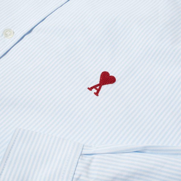 AMI Paris Heart Striped Button Down Oxford Shirt