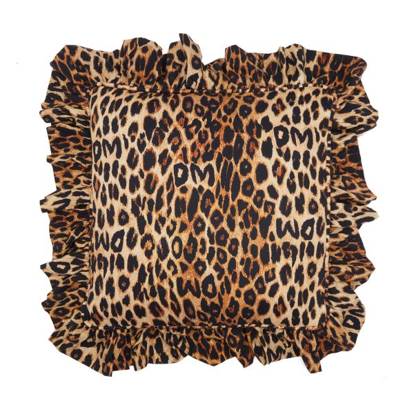 Damson Madder Leopard Ruffle Square Cushion