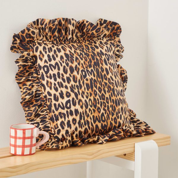 Damson Madder Leopard Ruffle Square Cushion