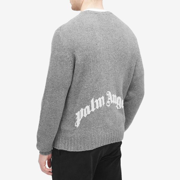 Palm Angels Curved Logo Melange Crew Knit